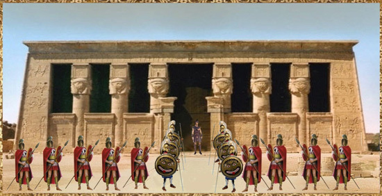 Die Makedonen zogen nach Heliopolis, wo Alexander sich zum Pharao von gypten und zum Sohn des Amun-Re ausrufen lie.