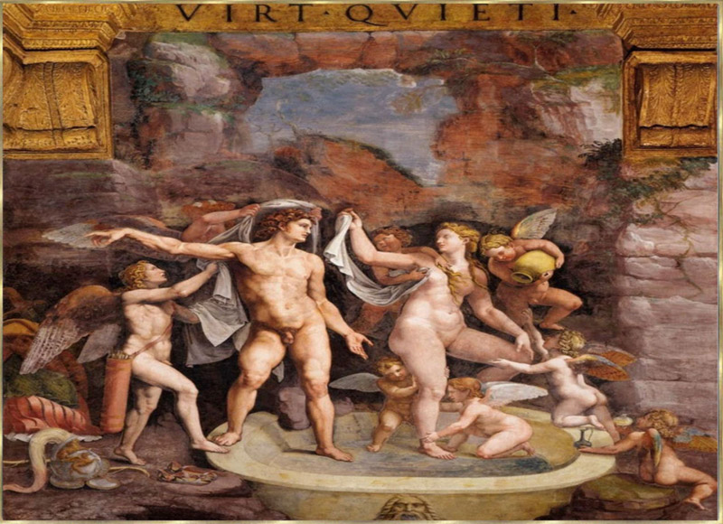 Ares und Aphrodite baden mit ihren Kindern