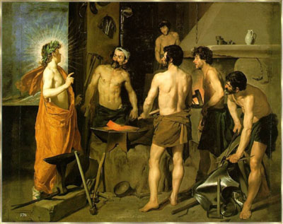 Athene besucht Hephaistos in seiner Schmiede