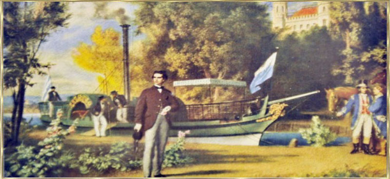 Raddampfer Tristan mit Ludwig II. vor Schloss Berg. Gemalt von Erich Correns 1867