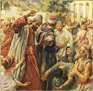 Einige von ihnen lieen sich berzeugen und gesellten sich zu Paulus und Silas, ebenso eine groe Menge gottesfrchtiger Griechen und nicht wenige vornehme Frauen.