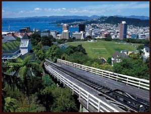 Blick von der Zahnradbahn aus auf Wellington