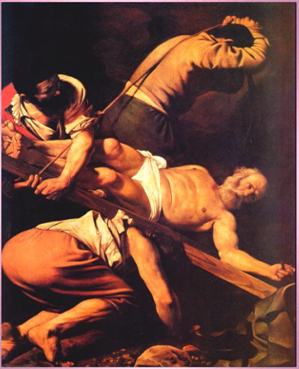 Petrus erlitt den Mrtyretod indem er mit dem Kopf nach unten ans Kreuz genagelt wurde.